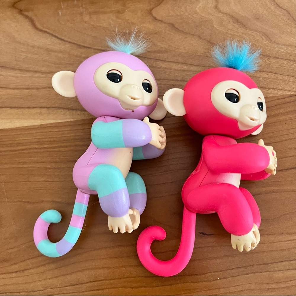 Lot of 2 Monkey Fingerlings Pink & A Striped One WowWee Interactive Toys